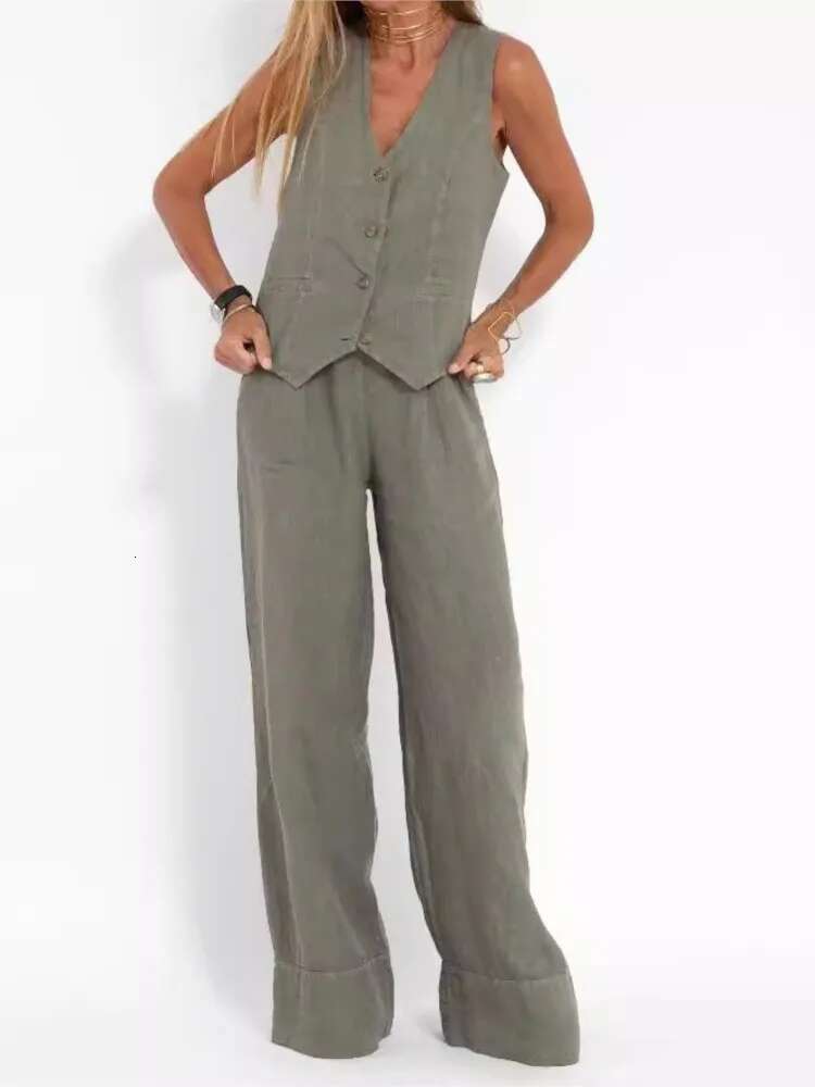 Women's Clothing 2024 Spring Summer New Fashionable Vest Pants Collage Splicing Pure Sleeveless Color Temperament Casual Suit
