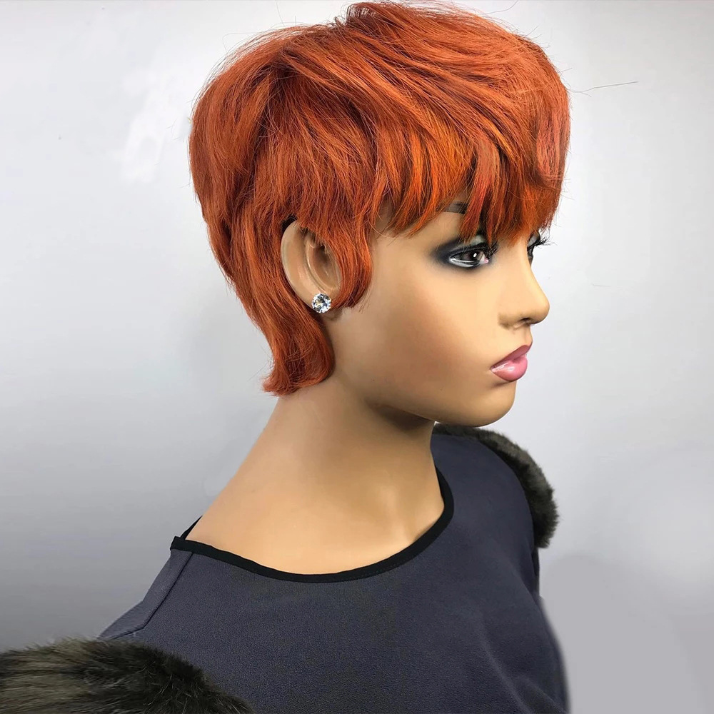 5 Inch Short Pixie Bob Wig 100 Real Human Hair Stylish Orange Brown Color Machine Made Full Cap Wigs Exclusively for Women