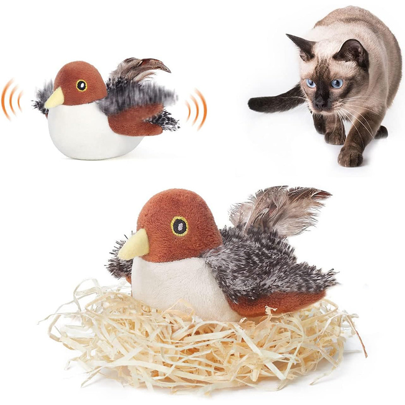 Potaroma Cat Toys Flapping Bird (DON'T FLY), Lifelike Chirping Cat Kicker (DON'T FLY), Rechargeable Touch Activated Interactive Kitten Toy