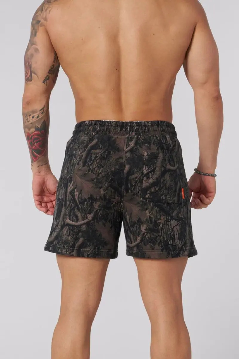 American Withered Leaf Style Shorts Mens Casual Camouflage Summer Retro Letters Stretch Loose Gym Sweatpants Beach Pants 250310