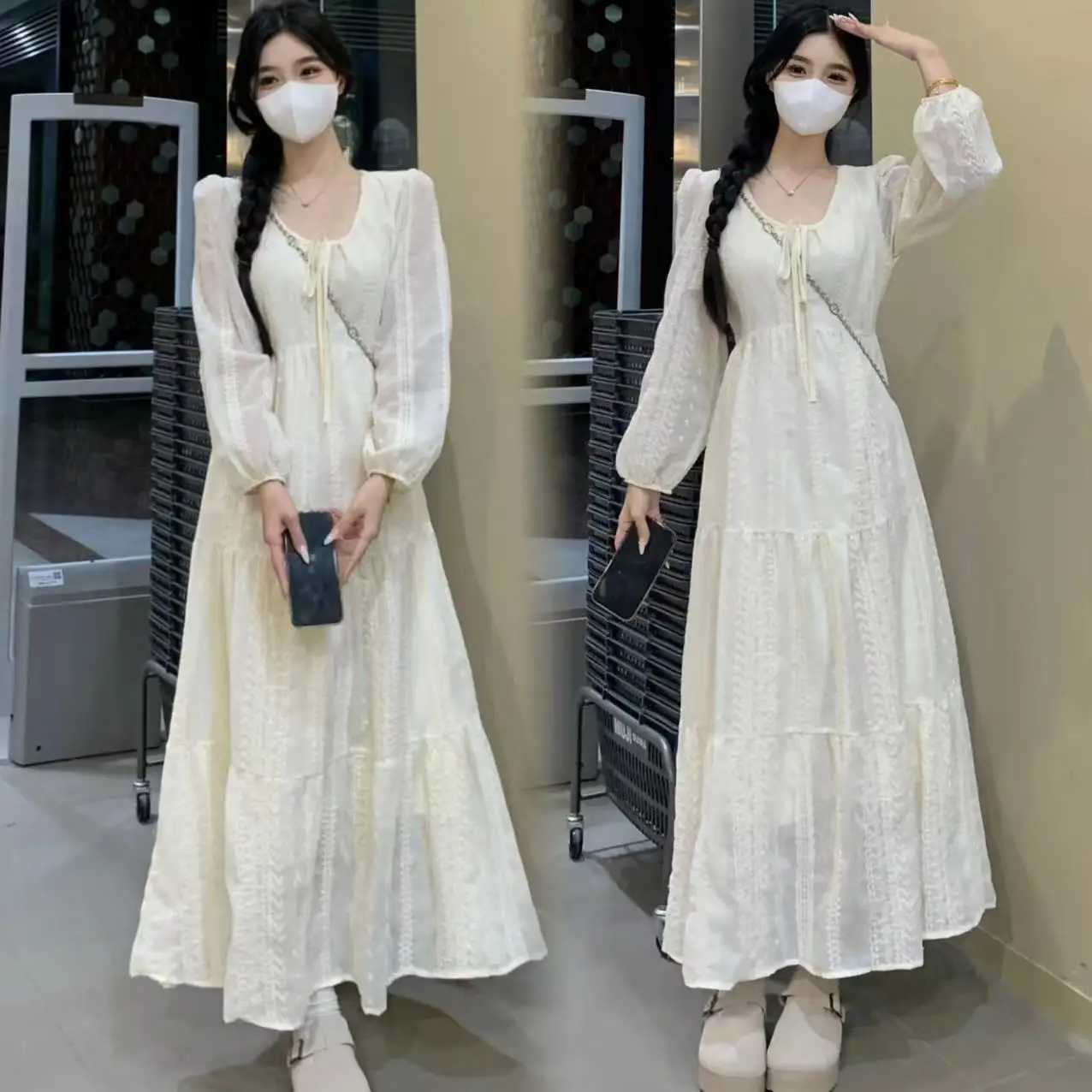 2025 Spring Long Loose Maternity Party Dress Sweet Embroidery Lace Dress Elegant Pregnant Woman Dobby Ball Gown Dresses SweetT250311
