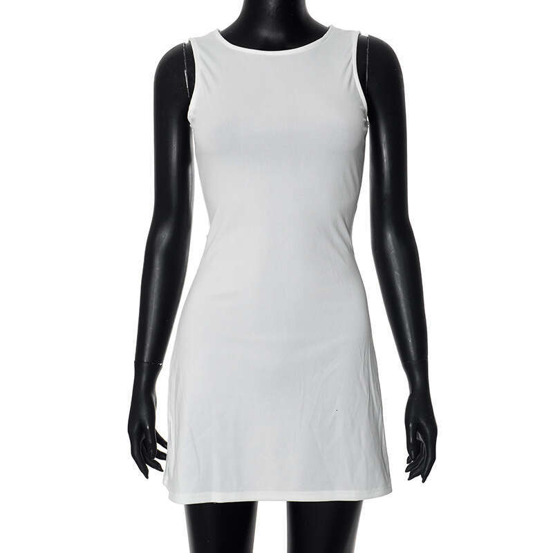 Y23DS138 European American women's summer ins new solid color round neck sleeveless patchwork hip hing casual dress for women in 2025, with a uni