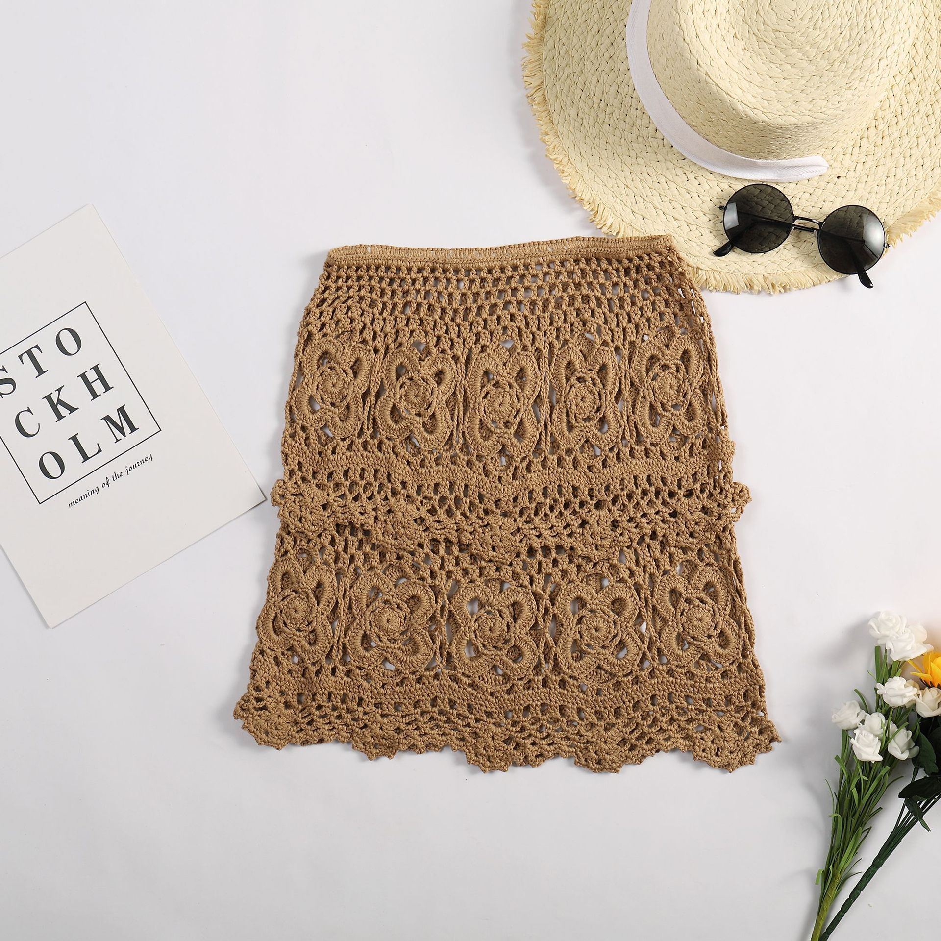 New Hand Hook Sexy Hollow Knitted Bikini Half Body Bohemian Beach Wrap Hip Short Skirt