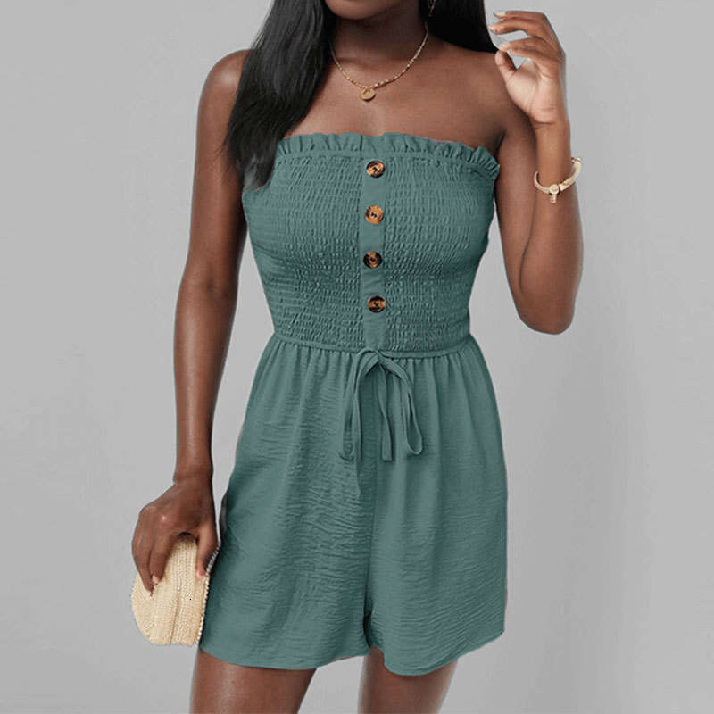 2025 Spring New Women's Solid Color Lace Up Strapless Sexy And Fashionable Casual Jumpsuit KLMY