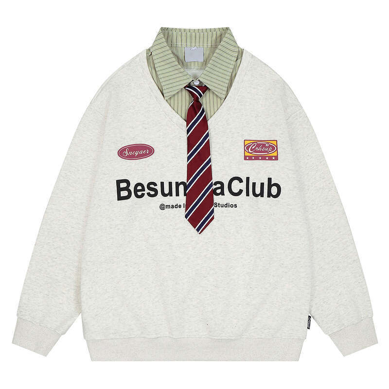 American High Street Fake Two Piece Polo Tie Hoodie For Men Women Spring And Autumn New Loose Korean Lazy College Style Coat