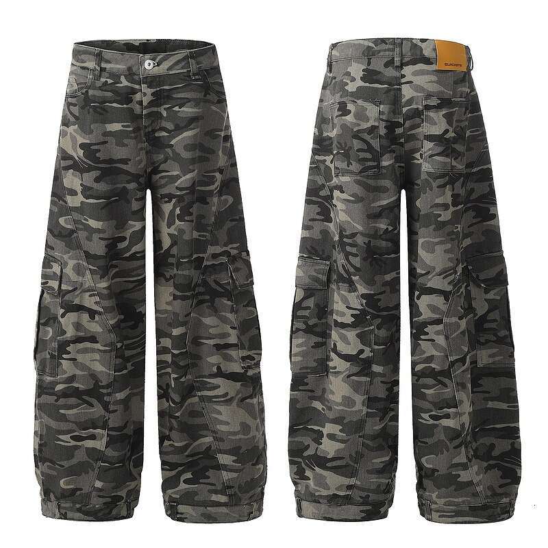 American Style Camouflage Workwear Wide Leg For Men Women, Autumn And Winter 2024 Loose Casual Curved Knife Denim Pants