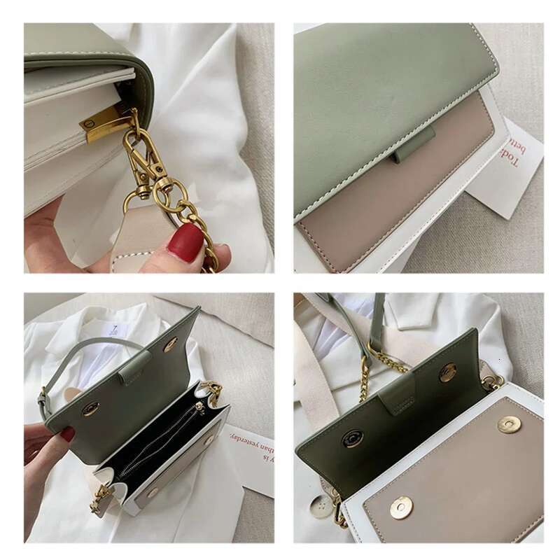 Contrast Color Leather Bags For Women New Travel Crossbody Fashion Simple Shoulder Ladies Flap Bag Handbag