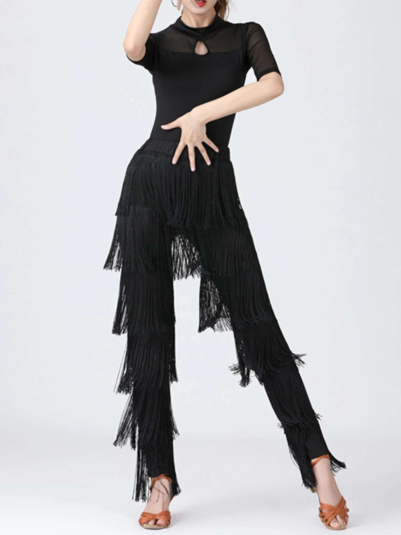 2024 Sexy New In Women Fringed Multi-Layer Solid Color Dance Trousers Tassels Party Pants Female Clothes Plus Size