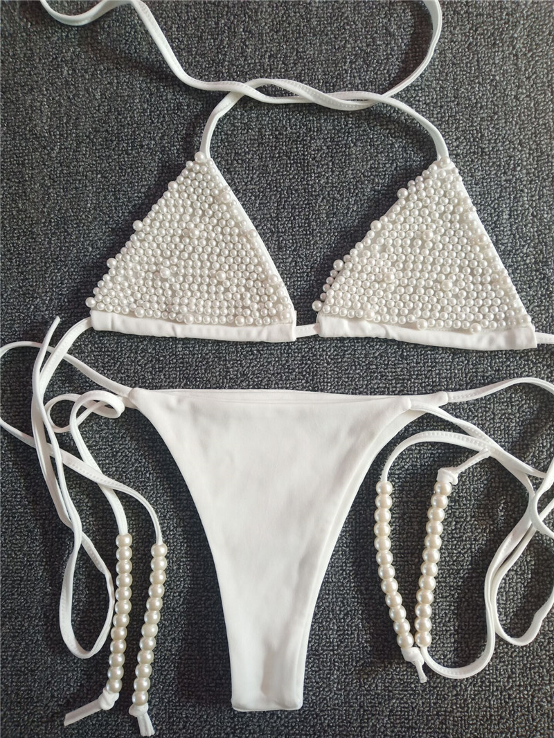2025 New Pearl Bikini Sexy Thong Hot Selling Swimsuit Beach Wear Suspender Outfit