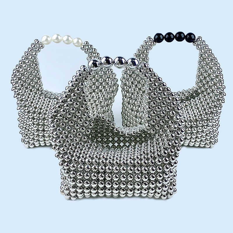 Same Style Premium Texture Pure Handmade Silver Beaded Pillow Bag Banquet Bag Fashion Versatile 250315