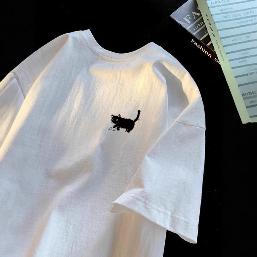 2025 new summer pure cotton short sleeved designer men's loose casual trend versatile niche five quarter sleeved women's T-shirt2