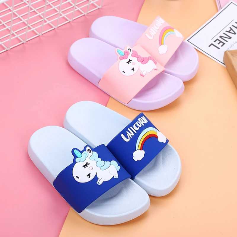 New Unicorn Slippers Boy Girl Summer Kids Rainbow Indoor Slippers Non-Slip Beach Sandals Toddler Home Shoes Baby FlipT250311