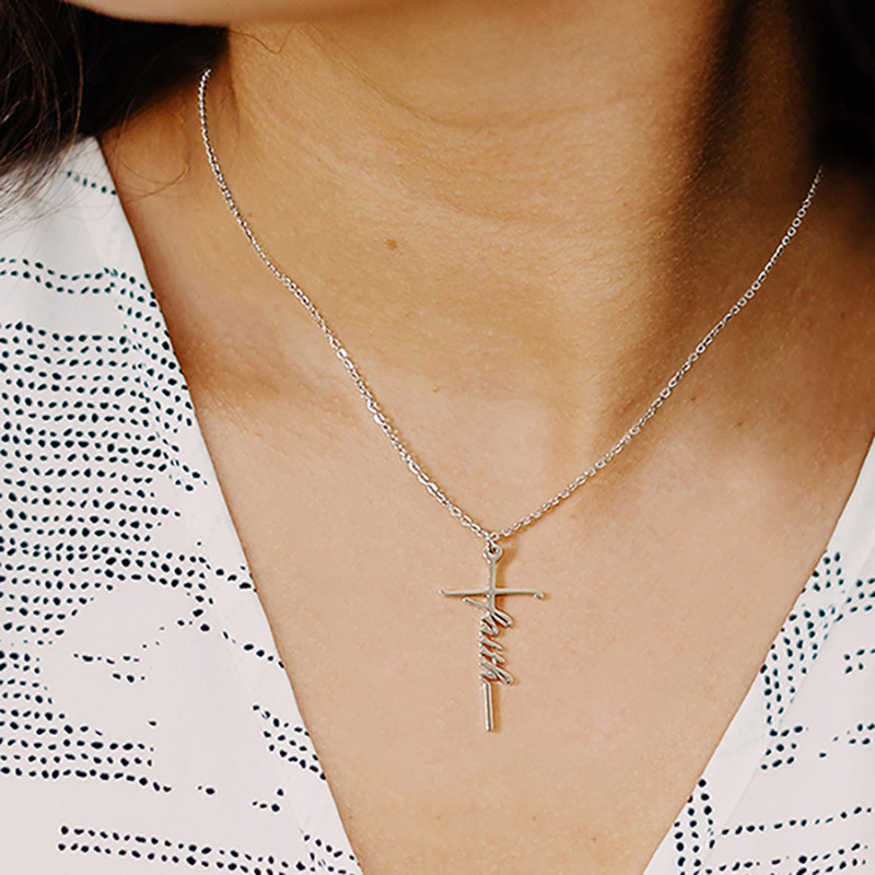 Faith Cross Necklace For Women Men Making Of Titanium Steel Plated Thick Gold Christian Designer Jewelry Woman Girls Valentines Day Religious Gift