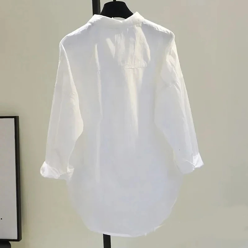 Long Sleeve White Women Shirt Spring Casual Loose Office Blouse Lady Tops Button Simple Woman Clothes Blouses 12616 250310