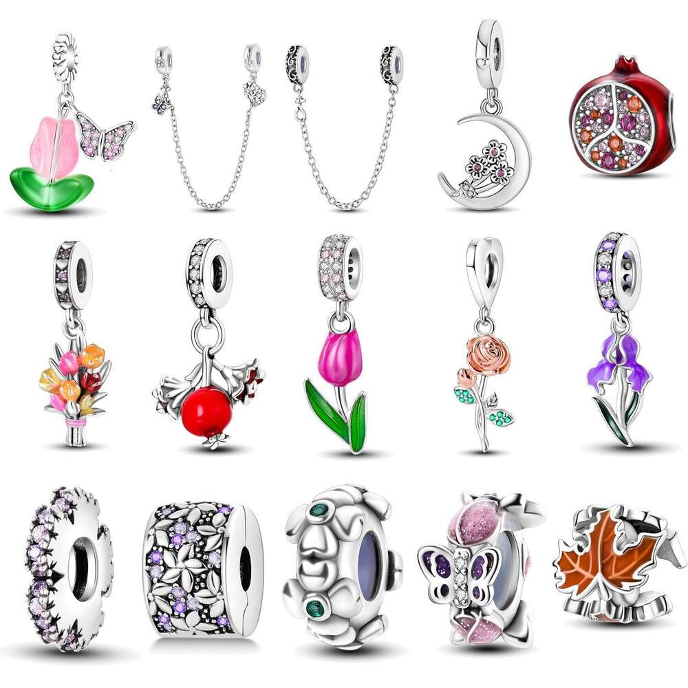 925 Sterling silver Plant Series Flower Charms beads Pendant DIY Accessories fit Bead Bracelet Necklace Making for women jewelry gift