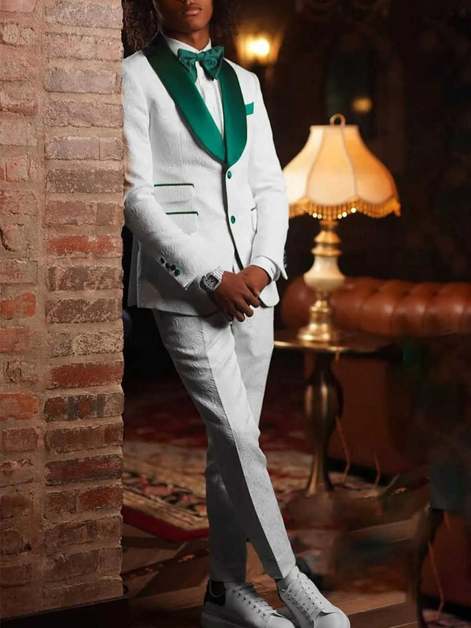 3D Floral Pattern Mens Wedding Tuxedos Shawl Lapel Classic Fit Long Jacket Wear Party Birthday Pants Suits 2 Pieces Customized