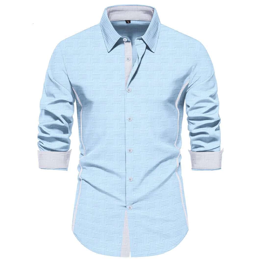 Explosive New Fashion Men's Jacquard Collocation Color Casual Long-Sleeved Shirt
