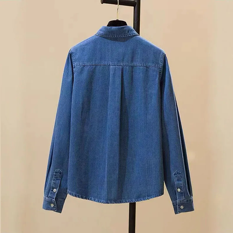 Wxw3130 Spring Blue Jeans Womens 100% Cotton Long Sleeve Denim Shirt Fashion Top Loose 250311