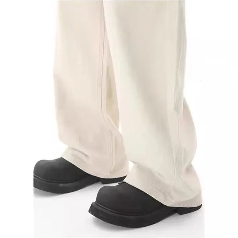 Mens Streetwear Korean Loose Straight Denim Pants Trousers Baggy Beige Jeans Fashion Casual Oversized Wide Leg 250311