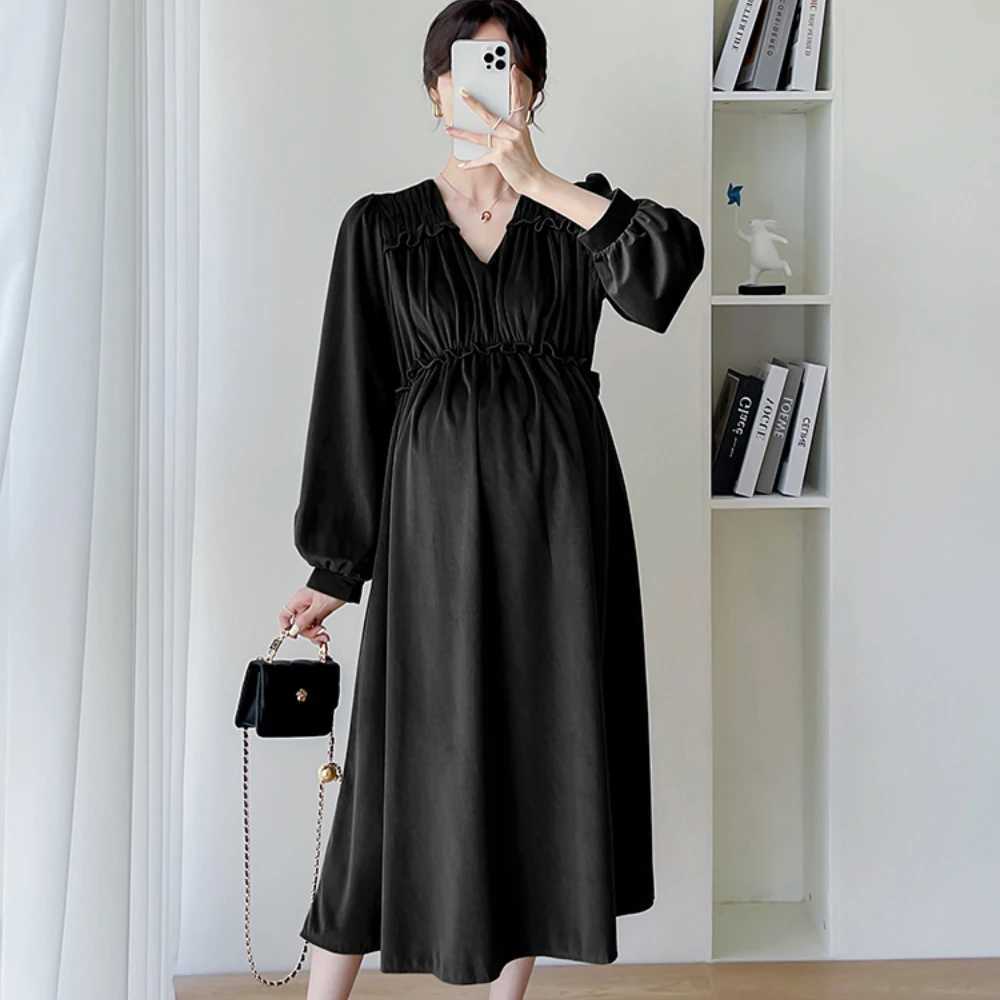 Autumn Winter Korean Fashion Maternity Dress Sweet A Line vestidos Clothes for Pregnant Women Pregnancy photoshoot dressT250311