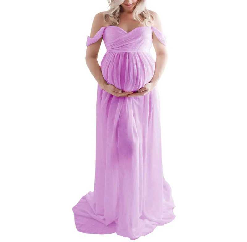 Maternity Dresses for Photo Shoot Off Shoulder Short Sleeve Mesh Sheer Split Long Pregnancy Dress Women Maternity Clothes X250224