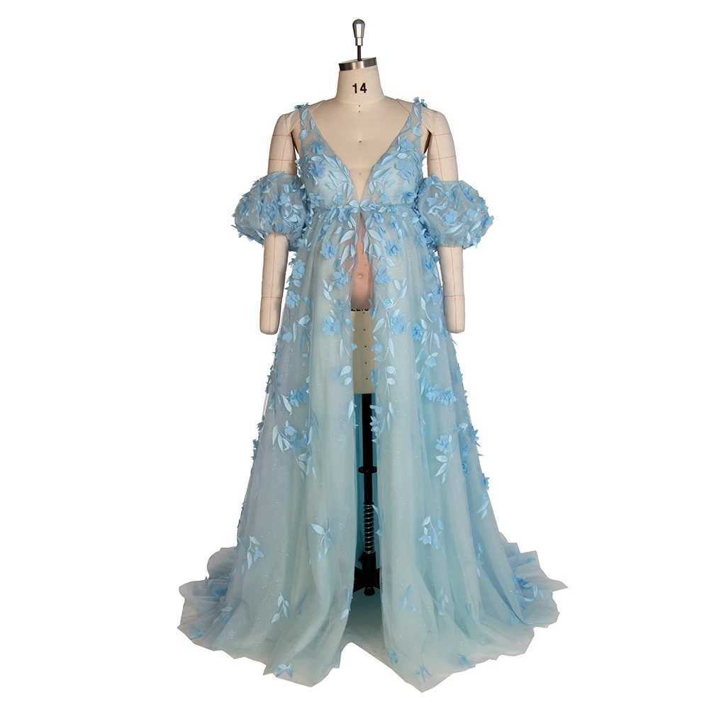Elegant sparkling mesh floral dress for pregnant women baby shower blue dress for pregnant women YW243138 X250224
