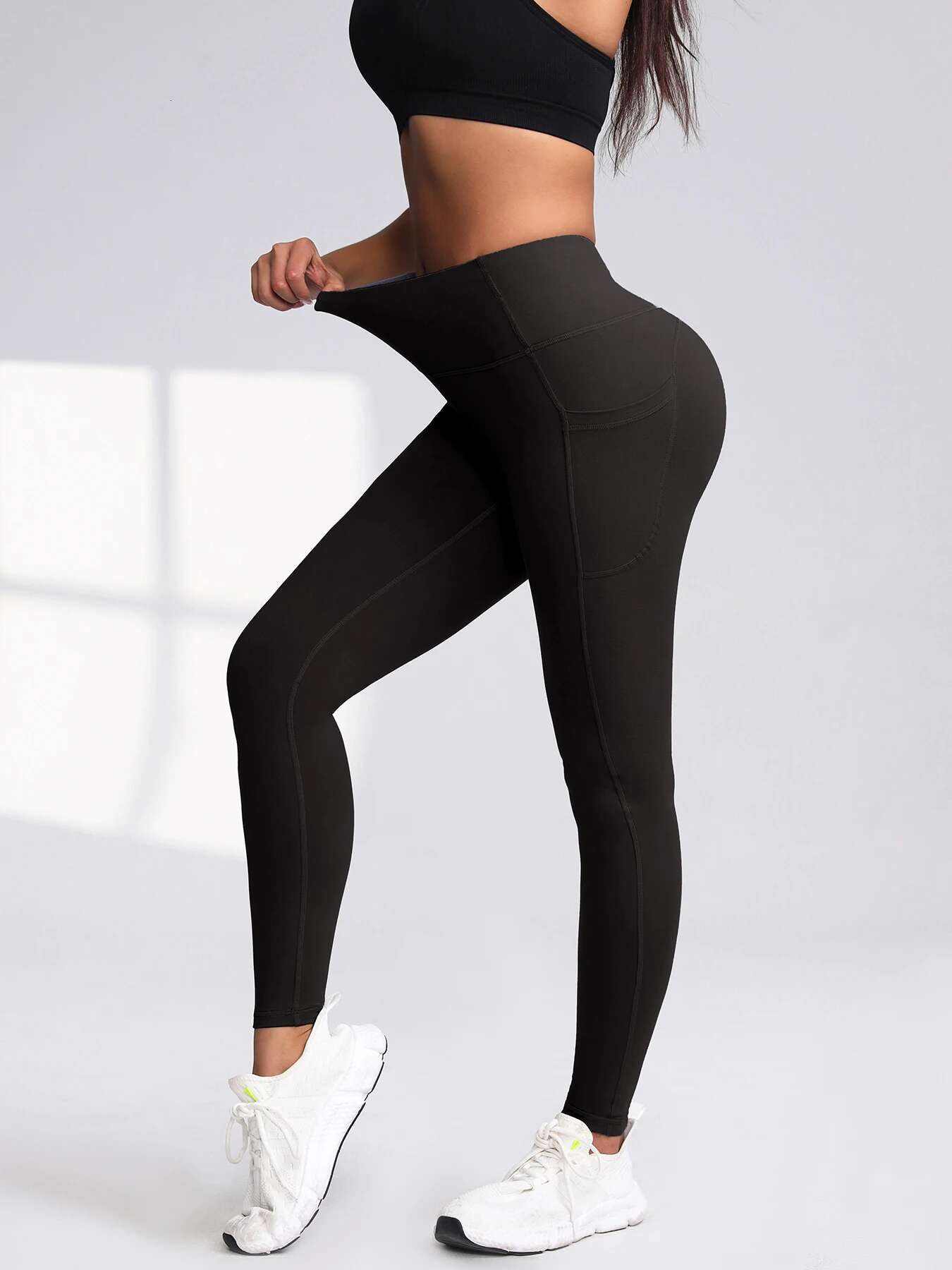 CHRLEISURE 2.0 Pockets Gym Fiess High Waist Activewearsolid Color Sporty Leggings Women Running Outdoors Pants