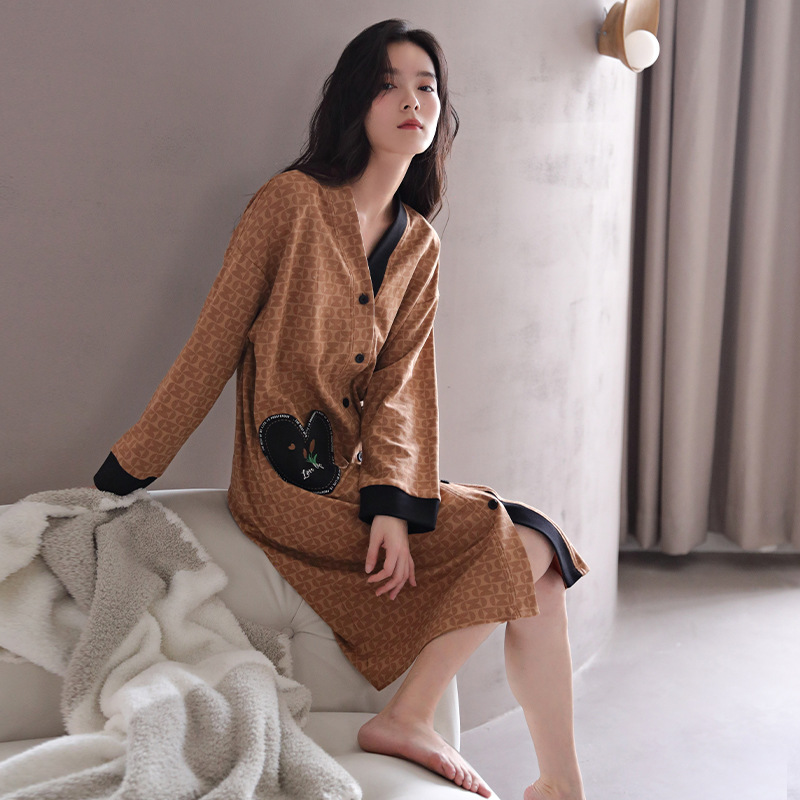 B826-Home clothes spring and autumn suits home clothes polka dot double yarn cotton men and women long-sleeved pajamas