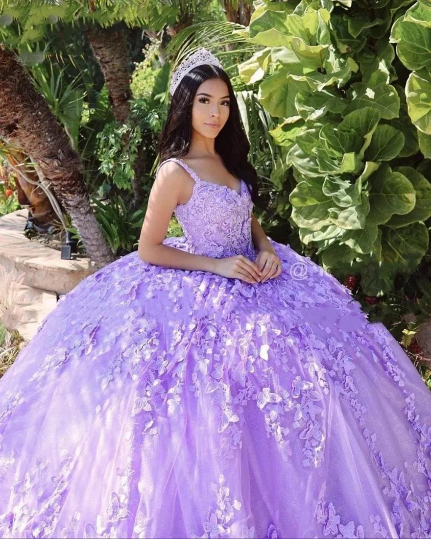 Light Purple vestido de 15 anos Quinceanera Dresses 2025 Butterfly Applique Sweet 16 Quince Prom Gowns