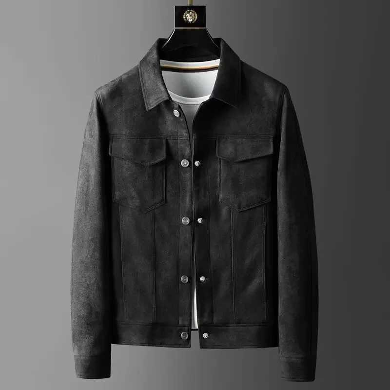 Chamois Leather Vintage Style Mens Jacket Casual Loose Fit Summer Autumn New Arrival Fashion Trendy Lapel WorkwearT250311