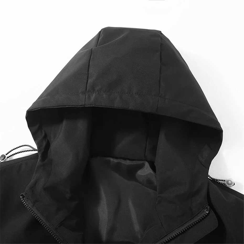 Big Size Mens Windbreaker Black Hooded Zip-up Spring Jacket Men Windproof Waterproof Wind Breaker Male Coat Outerwear 12XL10XLT250311