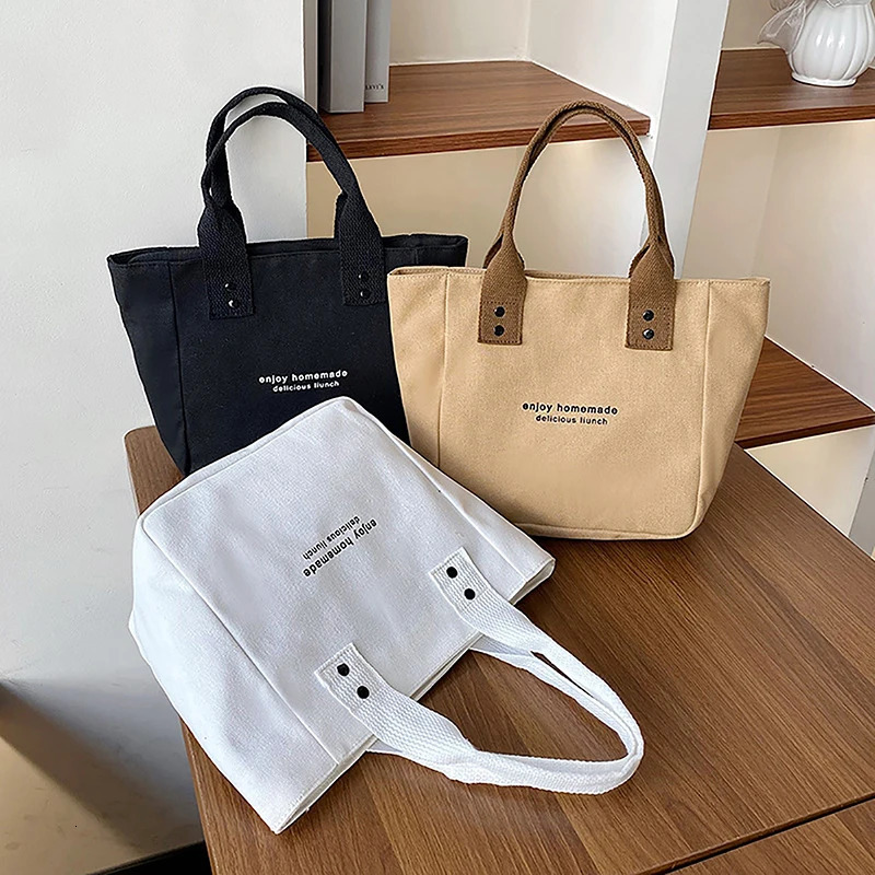 Solid Color Women Tote Bags Portable Reusable Canvas Shopping Bag Large Capacity Lunch 250311