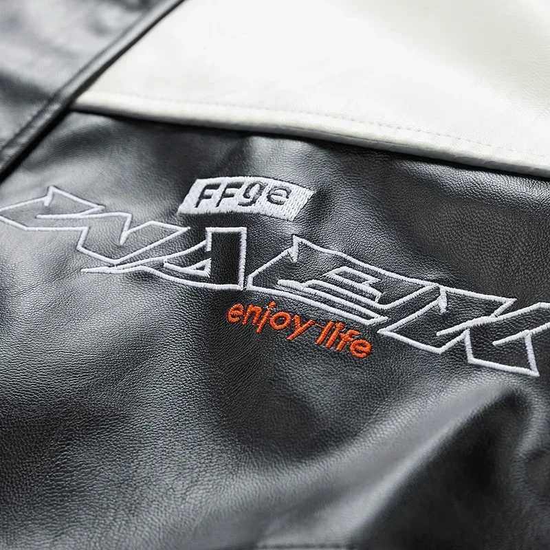 Mens Leather Clothing 2024 Autumn New patchwork Color Trend Print Outdoor Cycling Motorcycle Suit Men Versatile Leather JacketT250311