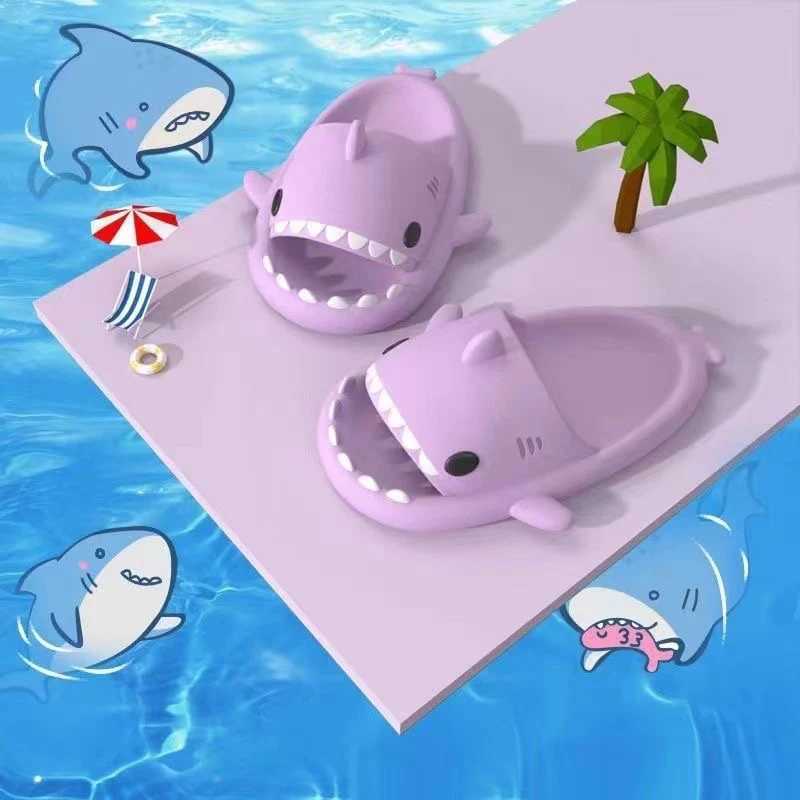 Pallene 2024 New Kids Shark Slippers Fashion Children Cartoon Slippers Girls Boys Home Non-slip Soft Sandal Outdoor Beach SlidesT250311