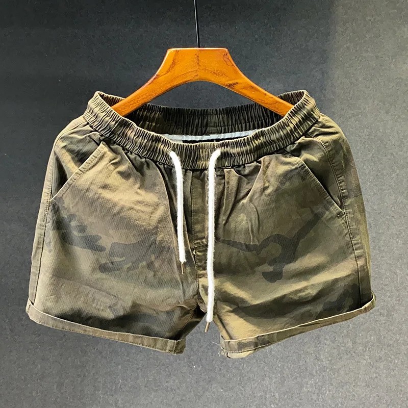 Summer Casual Camouflage Shorts Mens Elastic Waist Mid-Length Pants Loose Three-Quarter Trendy Sports Beach Pants 250310