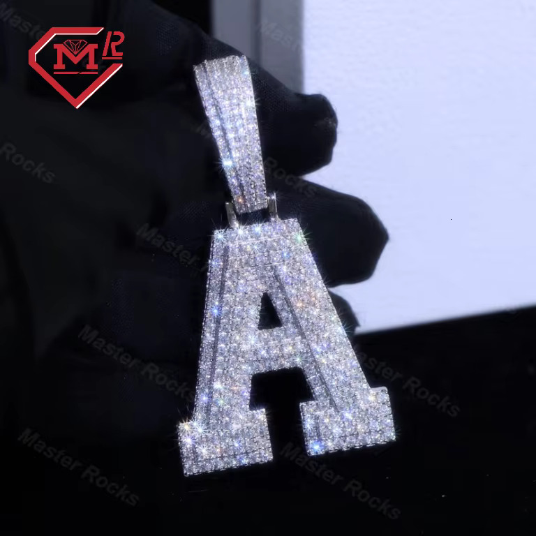 Wholesale VVS Initial Letter Pendant Sterling Silver 925 Iced Out Moissanite Diamond Initial Pendants Hip Hop