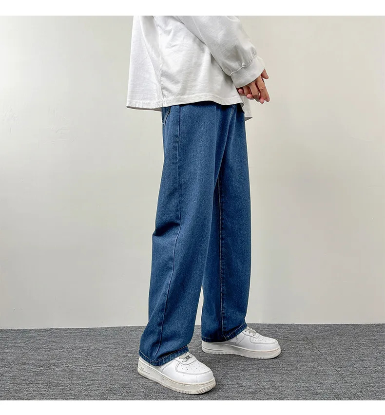 Mens Casual Jeans | Korean Euro US Style Straight Wide Leg Denim Pants Solid Color Trendy n 250311