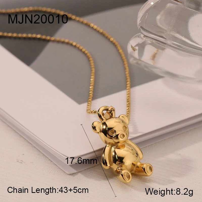 Wholesale Custom 18K Gold Plated Stainless Steel Jewelry Cute Cartoon Teddy Bear Charm Pendant Gold Teddy Bear Necklace 250310