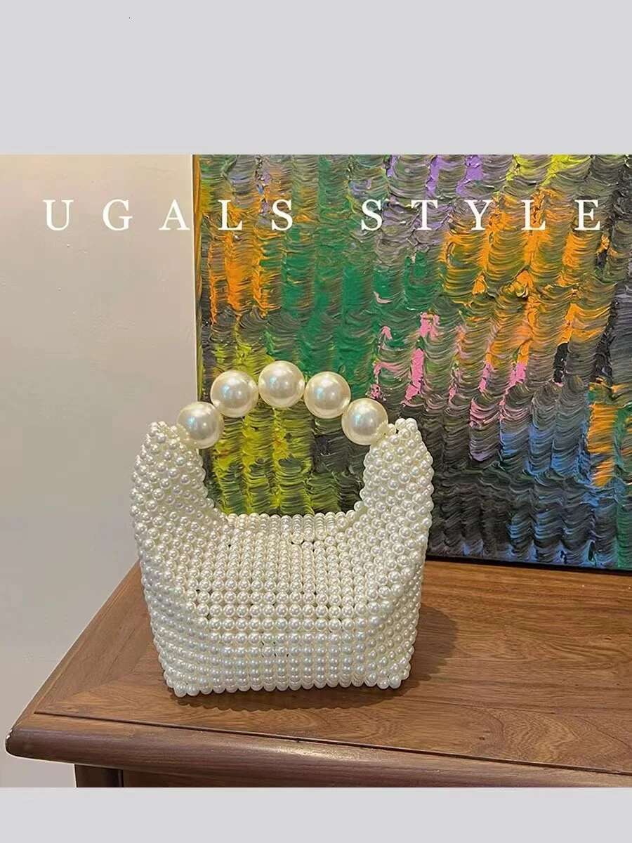Pearl Beading Woven Handmade Hobo Fashion Women Handbag Evening Wedding Party Clutch Purse Shoulder Crossbody Bag