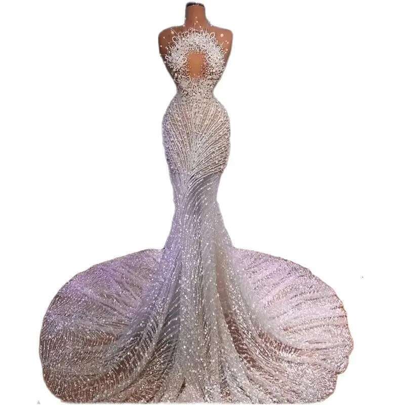 Sleeveless dresses for women, sexy wedding dress, bridal dresses, sweep floor, pearls, the