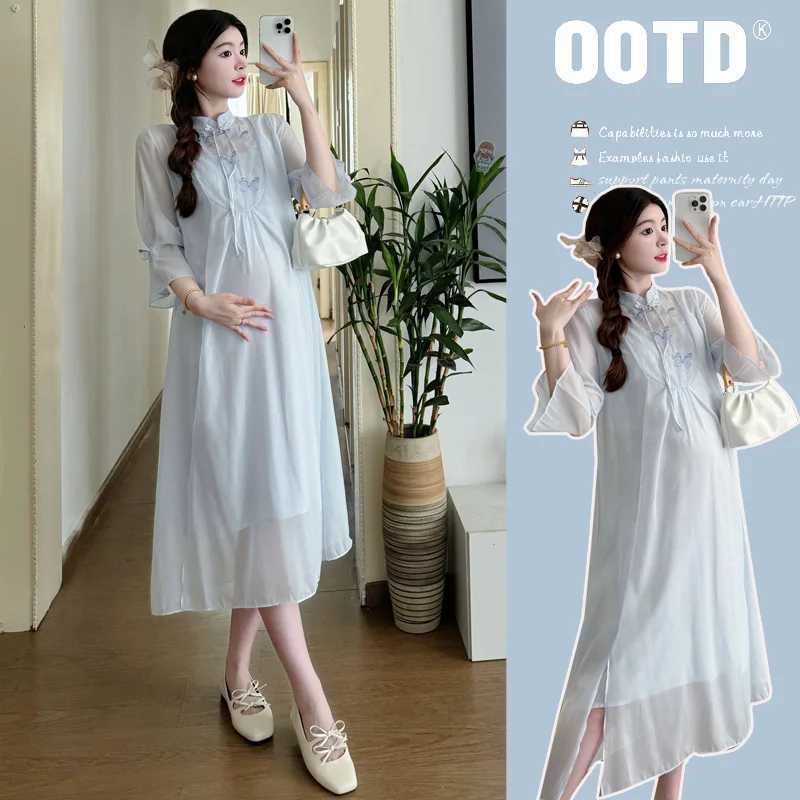 Pregnant Womens Fashion Improvement Qipao Two Piece Set Dress Maternity Chi-pao Pregnancy CheongsamT250311