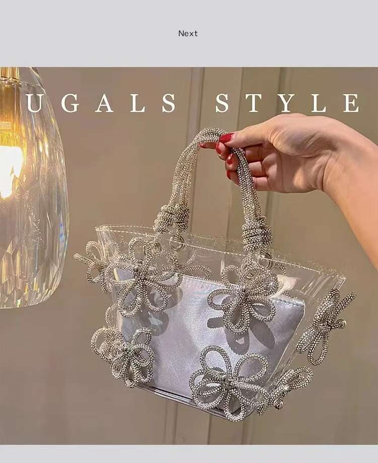 Transparent PVC Women's Handbag Glitter Shiny Rhie Dias Evening Wedding Party Clutch Purse Shoulder Bag