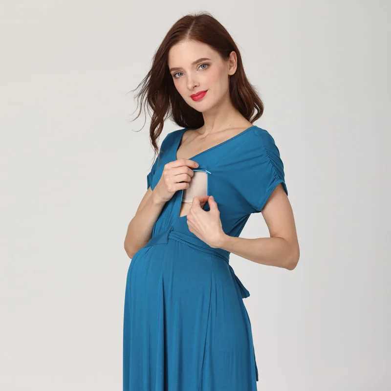 Wholesale Fashion Long Maternity Clothes Maxi Nursing Breastfeeding Dress Pregnant Long Dress Invisible Zippers Drop ShippingT250311