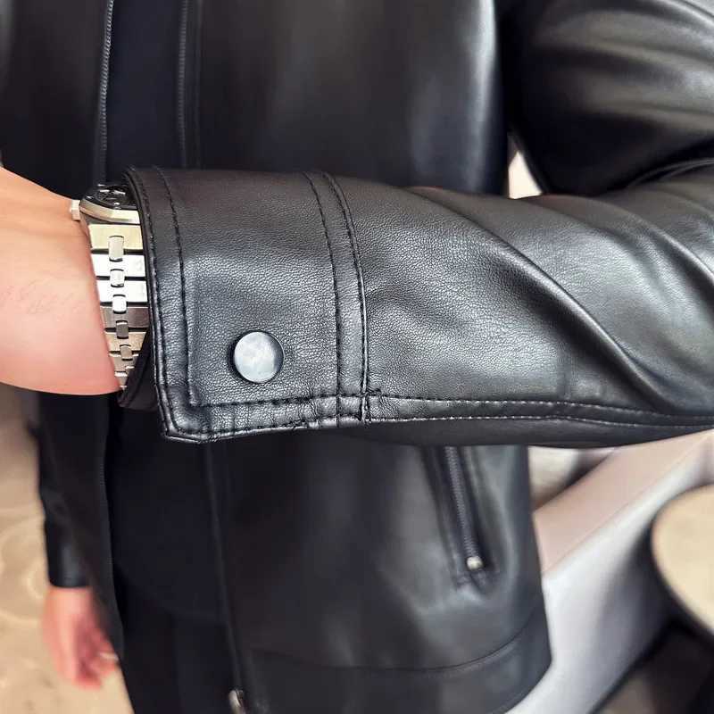 New Fashion Slim Fit Mens Leather Jacket Casual Style Spring Autumn Korean Version Youth Lapel Faux Leather Trendy Motorcycle JT250311