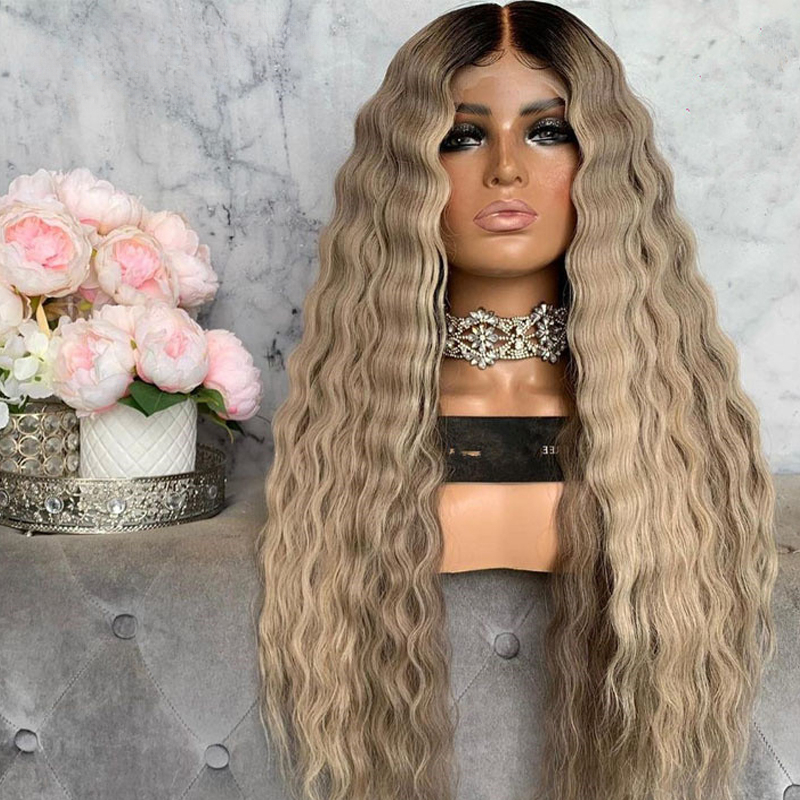 Free shipping Brazilian Deep Wave Curly Full Front Wig 13X4 Light Ash Blonde Transparent HD Silation Human Hair Lace Frontal Wigs for Women Qearl