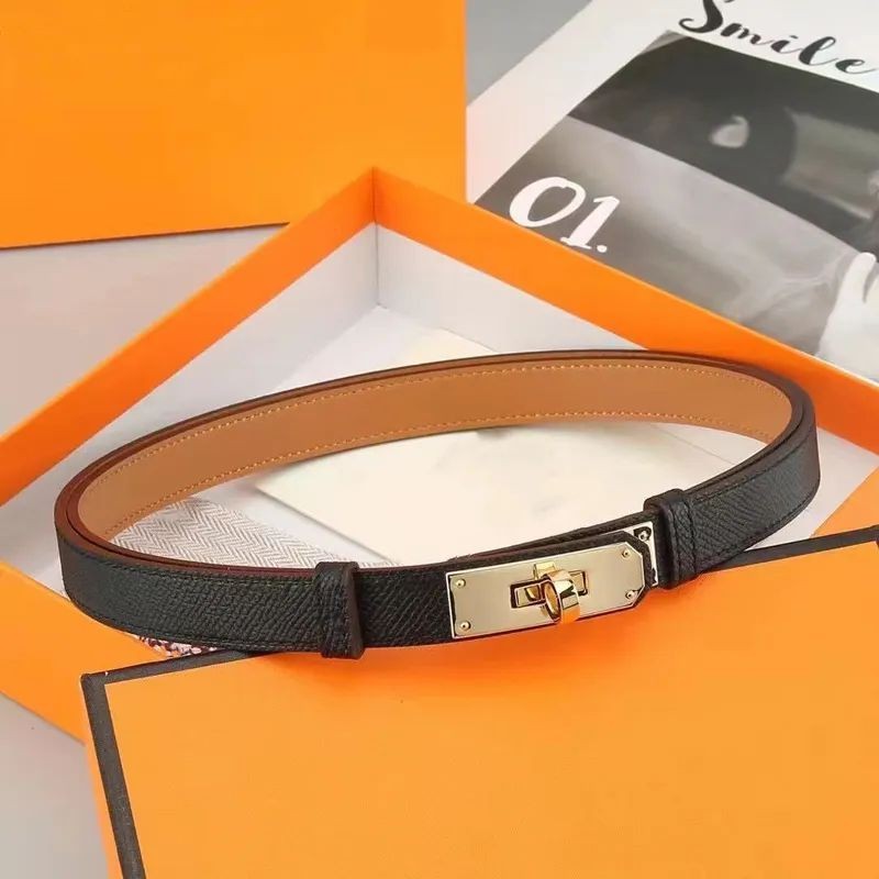 Women Dress Belts Orange Black Simple Graceful Waistband For Dresses Thin Small Metal Buckle Smooth Narrow Quiet Leather Designer Belt Top
