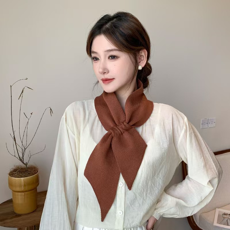 K097 Scarf for winter warmth 2025 autumn and winter new style solid color versatile thickened velvet short cross scarf knitted scarf