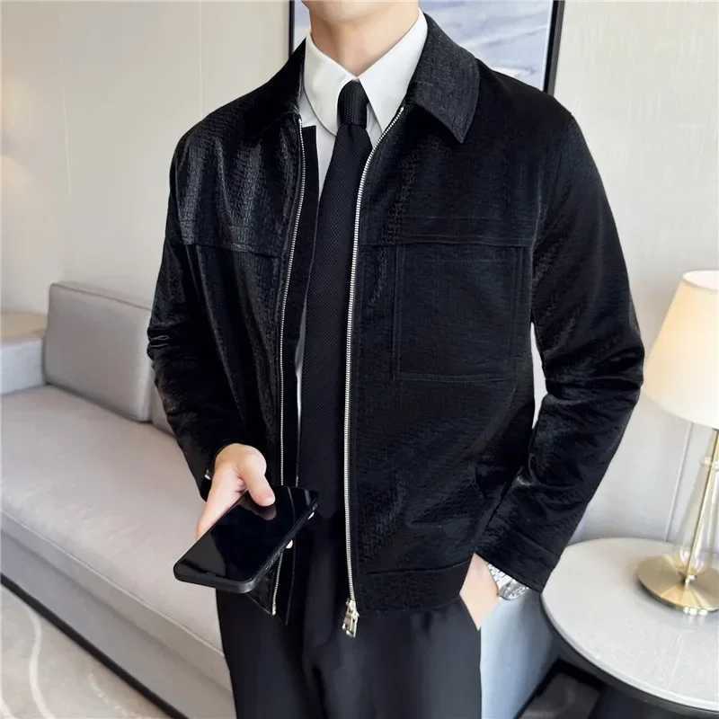 2024 Autumn Winter Front Pockets Lapel Leather Jacket Fashion Men Anti-wind Punk Motorcycle Biker Zipper Jackets PU Slim CoatsT250311
