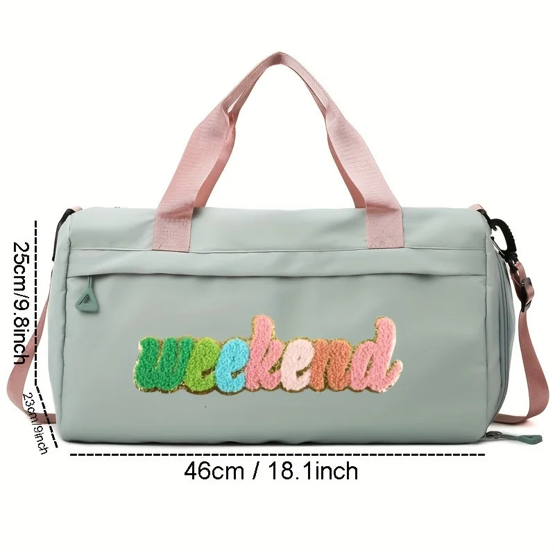 Womens travel luggage sports handbag fitness bag with chenille letter patch shoulder weekend 250311