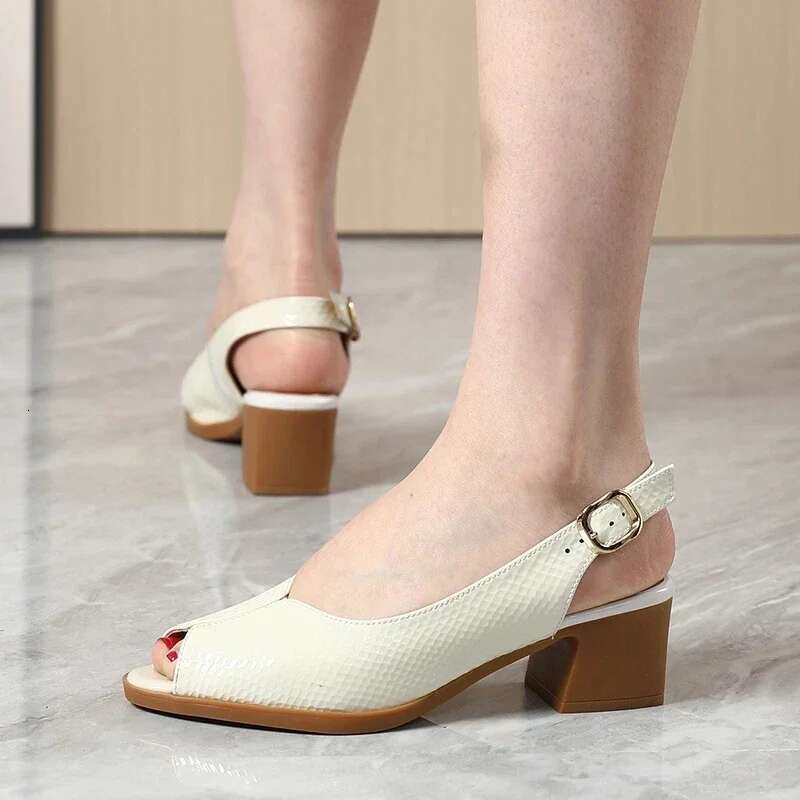 High Heel Elegant Comfort Fish Mouth Heel Plus Size Women Fashion Sandal High Heels Patent Leather Shoes Pumps